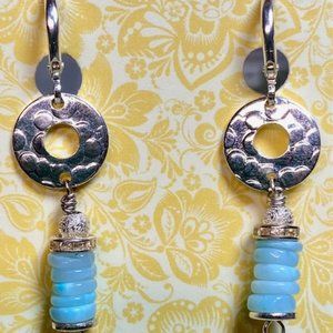 Earrings Amazonite, Hammered Silver & Crystal